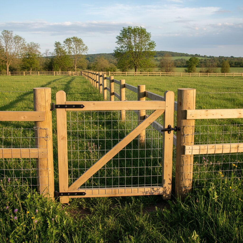 Wooden gate with wire mesh fencing.-deck builder-San Antonio, Texas