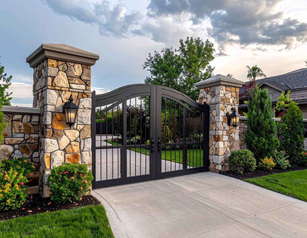 Elegant Stone and Iron Gate Entrance_A luxurious ranch estate gate with large stone p 723964 - San Antonio Deck and Fence Works