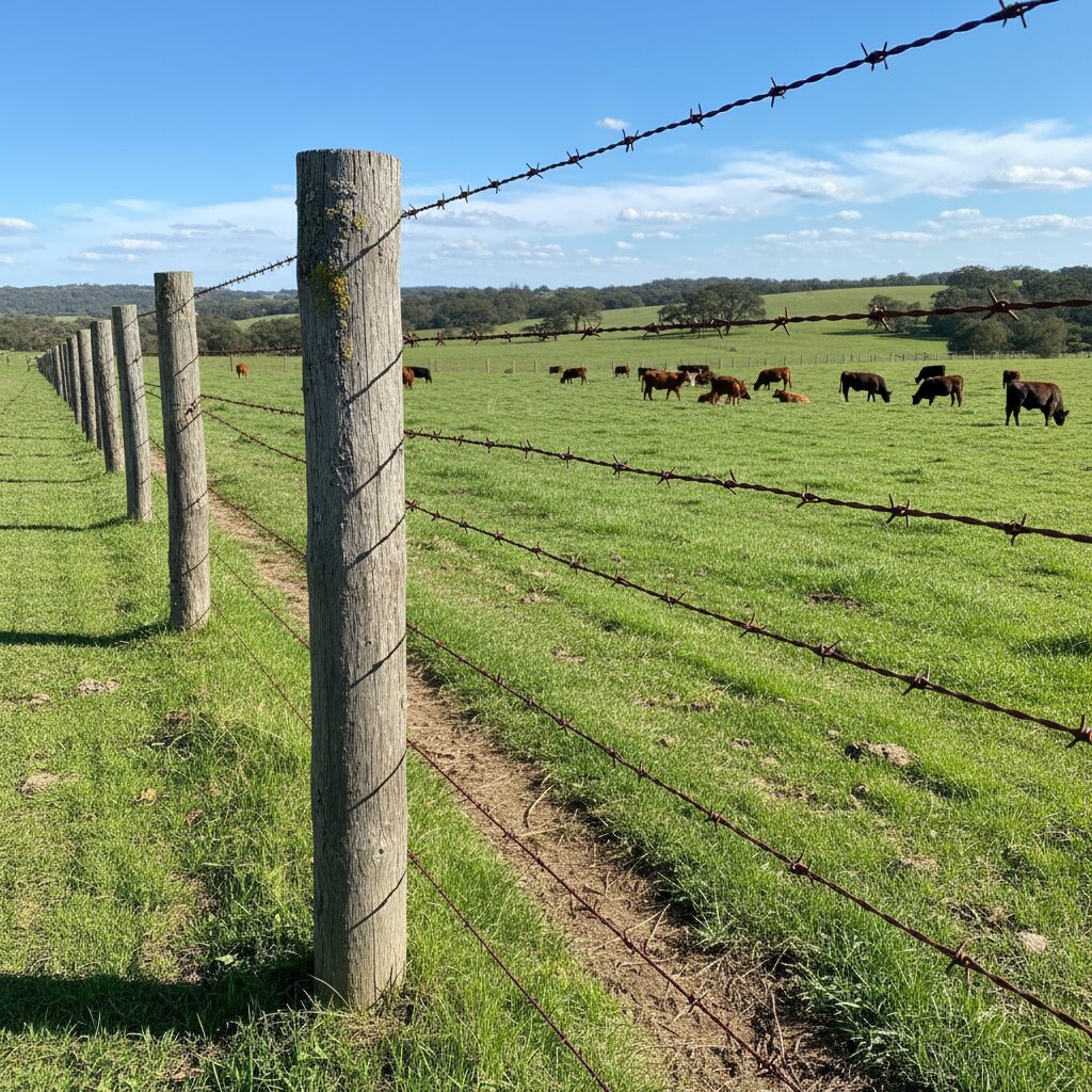 Wooden posts with barbed wire fence.-deck builder-San Antonio, Texas