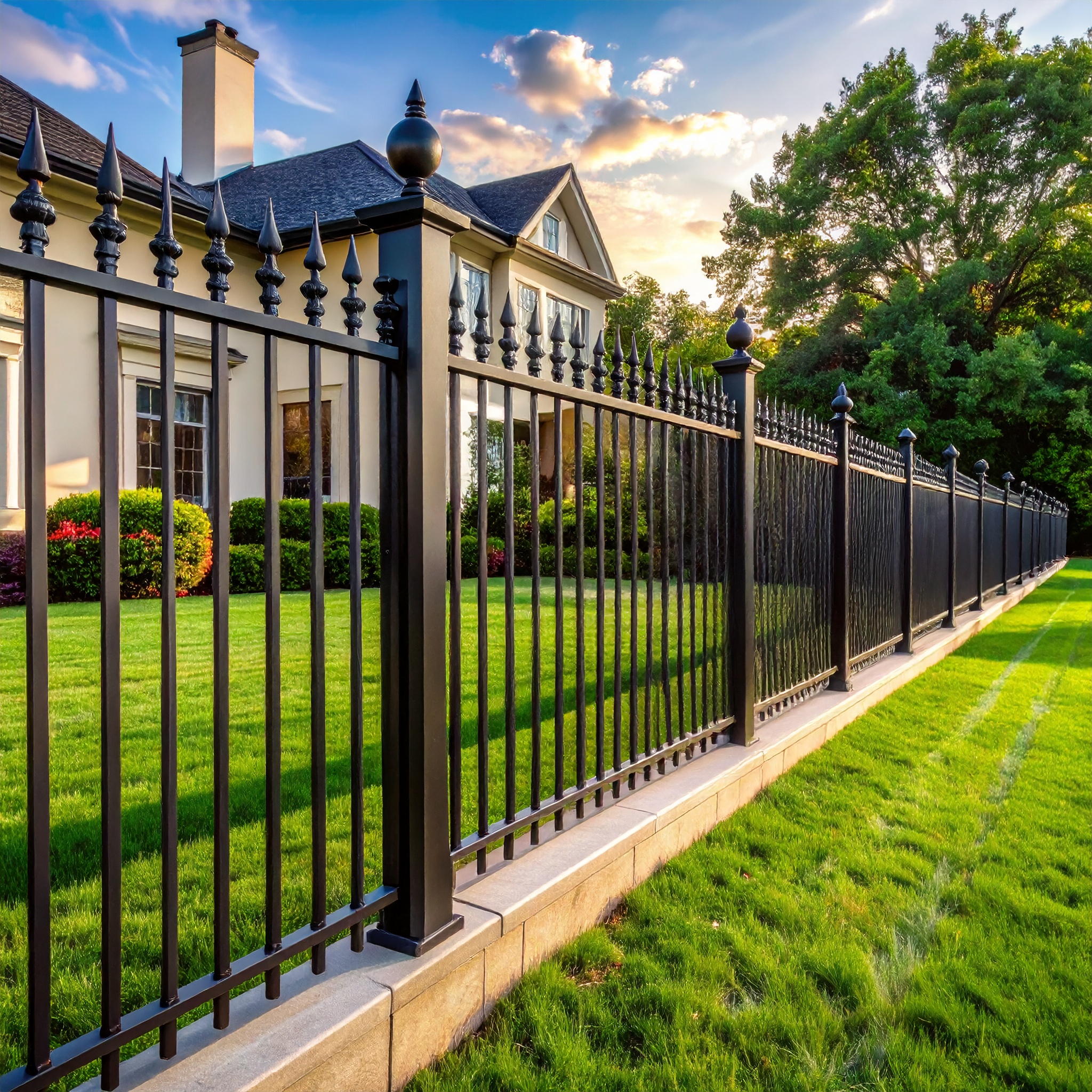 Traditional wrought iron fence with clean vertical bars and a polished finish surrou 890290 - San Antonio Deck and Fence Works Black metal fence with decorative pickets-deck builder-San Antonio, Texas