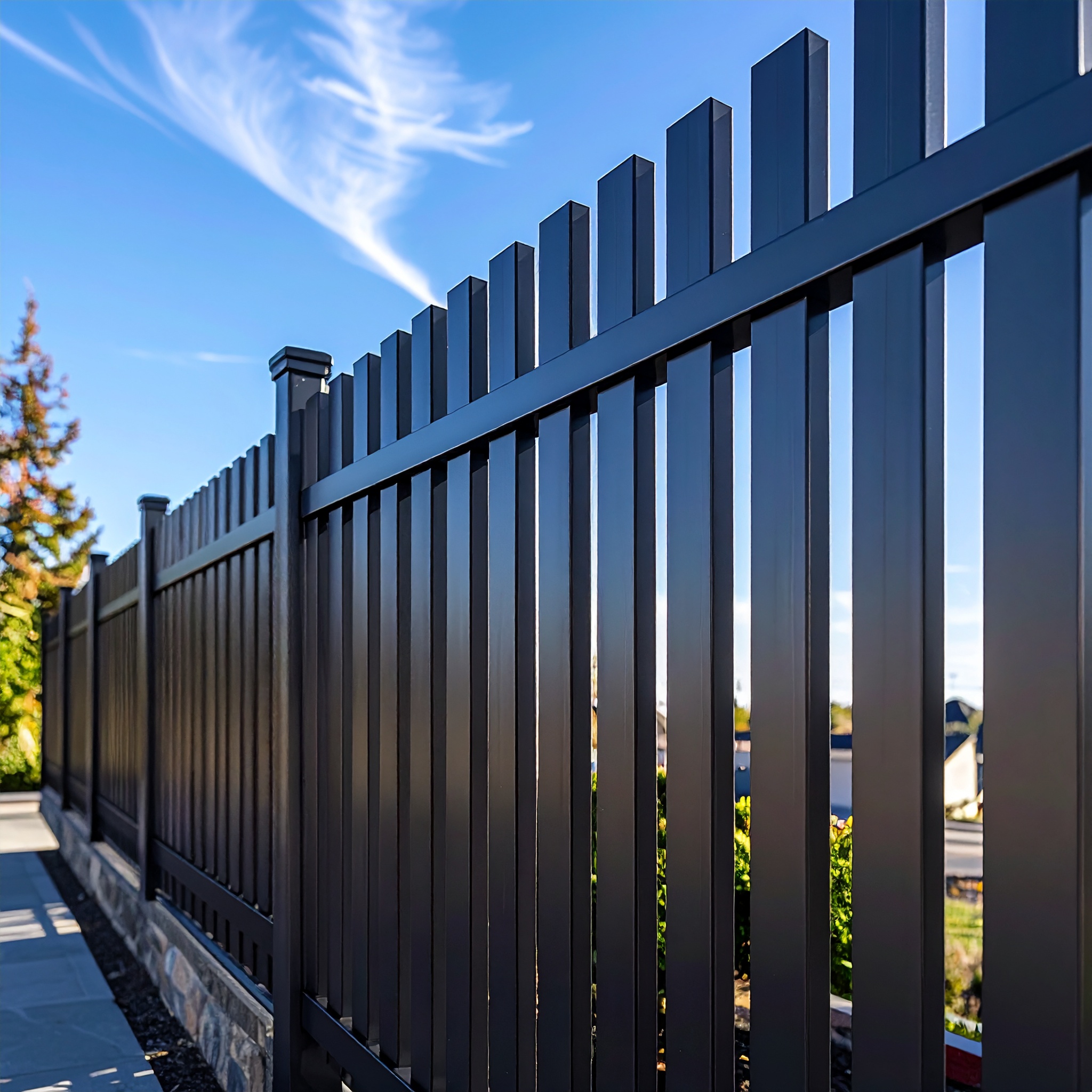aluminum-fence-san-antonio-26 - San Antonio Deck and Fence Works Black metal fence with stone base-deck builder-San Antonio, Texas