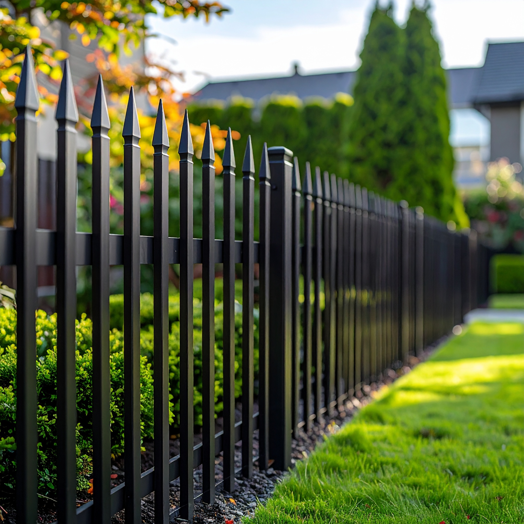 aluminum-fence-san-antonio-28 - San Antonio Deck and Fence Works Black metal fence with pointed tops-deck builder-San Antonio, Texas