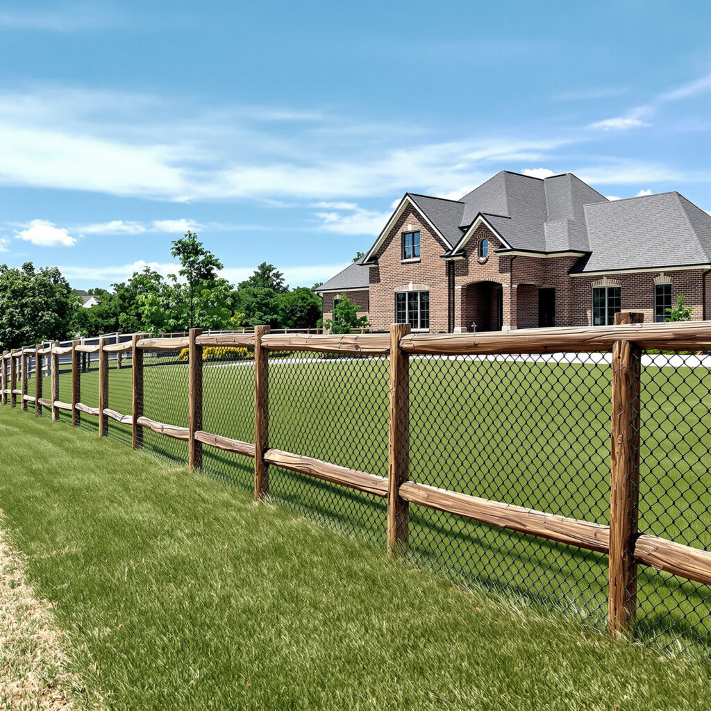 property with a rustic wooden post and rail fence reinforced with chain-link 333004 - San Antonio Deck and Fence Works