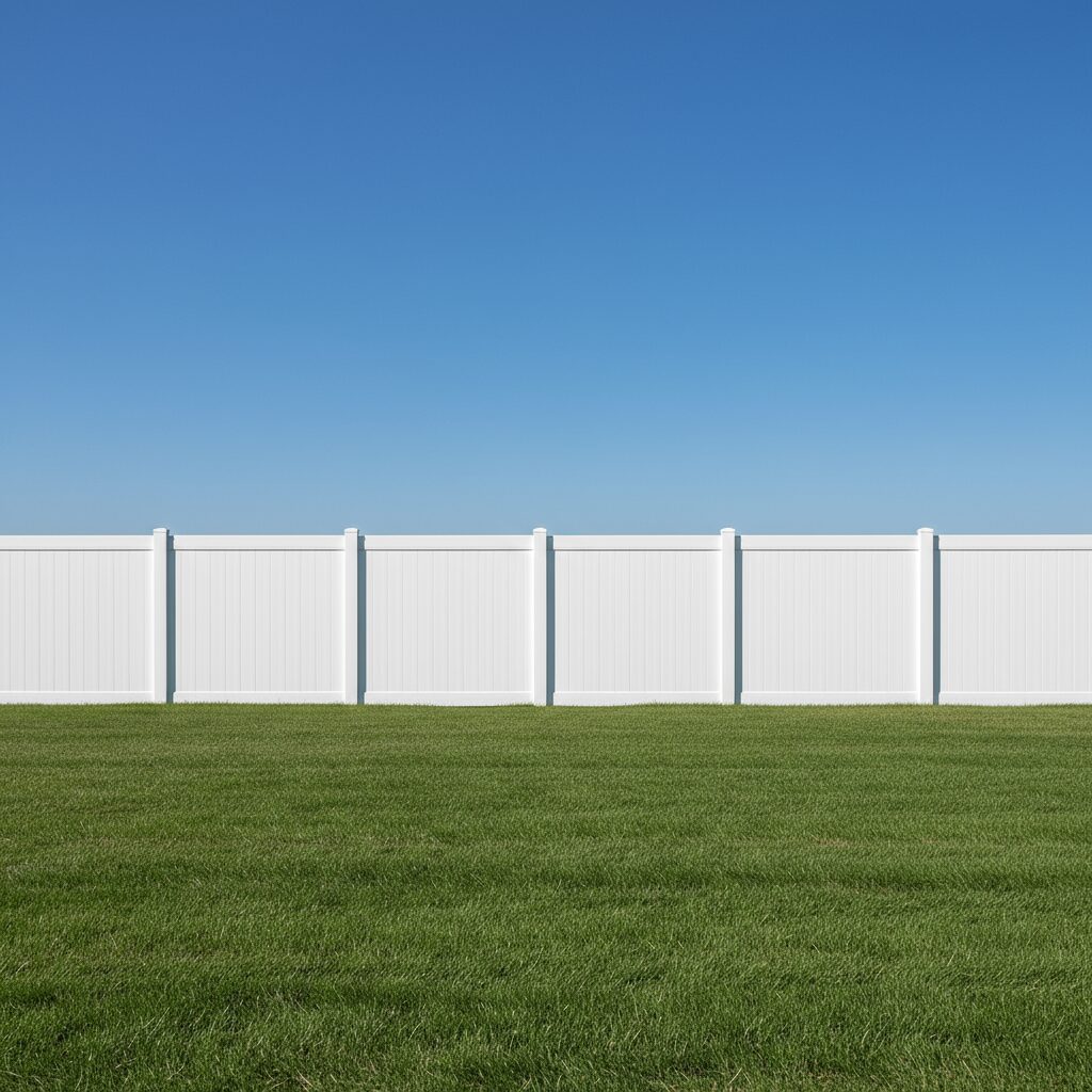 tall solid white vinyl privacy fence sleek minimalist design against clear blue sky 321797 - San Antonio Deck and Fence Works White vinyl privacy fence panels-deck builder-San Antonio, Texas