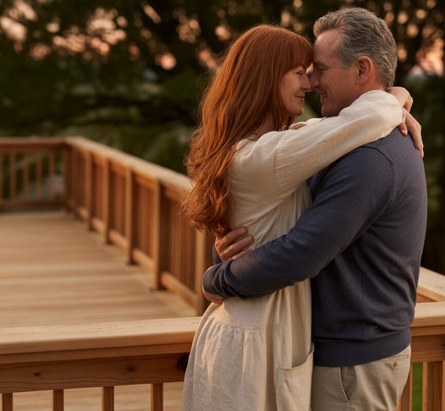 a-photograph-of-a-mature-couple-embracin_UabNpTohQompPFFJTvFLDA_tmOFfaAJR3m4YxyU3D_UQg - San Antonio Deck and Fence Works Happy couple enjoying a treated lumber deck
