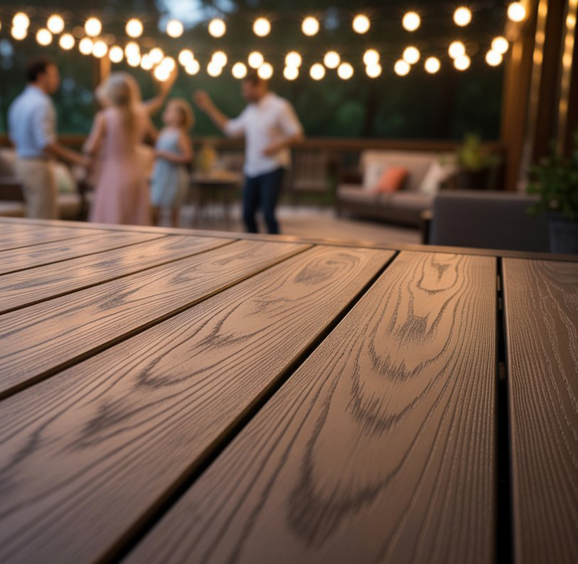 composite-up-close - San Antonio Deck and Fence Works having a party on the composite deck because they are so durable in San Antonio