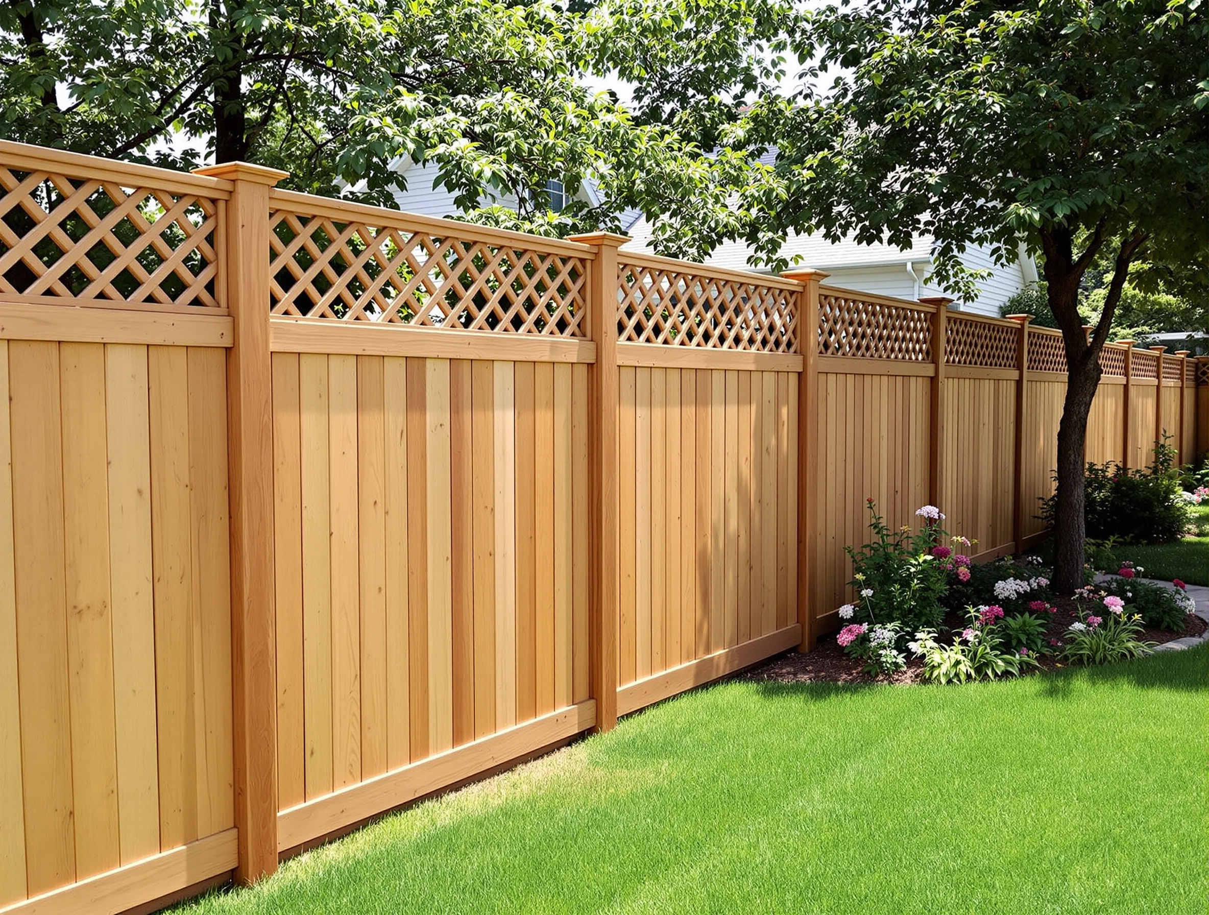 Wooden fence with lattice top panels-deck builder-San Antonio, Texas