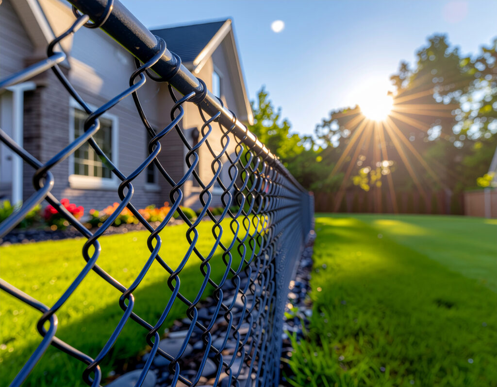 Sunny-Strong and durable chain link fence enclosing a well-kept yard bright sunny day sym 851493 - San Antonio Deck and Fence Works