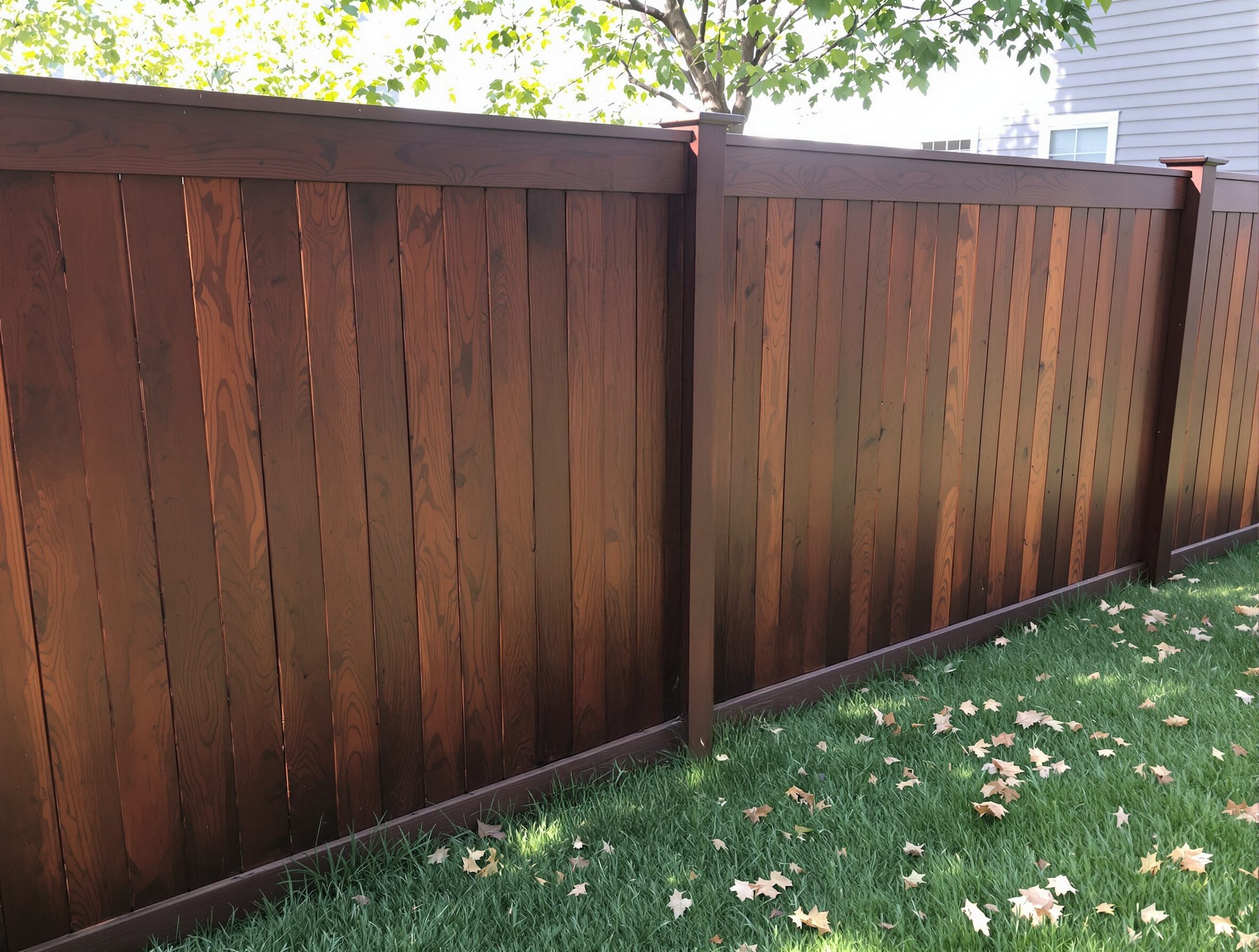 Stained wood fence with vertical panels.-deck builder-San Antonio, Texas