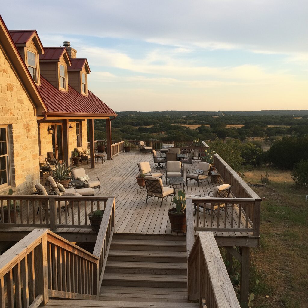 Wooden deck with metal furniture.-deck builder-San Antonio, Texas