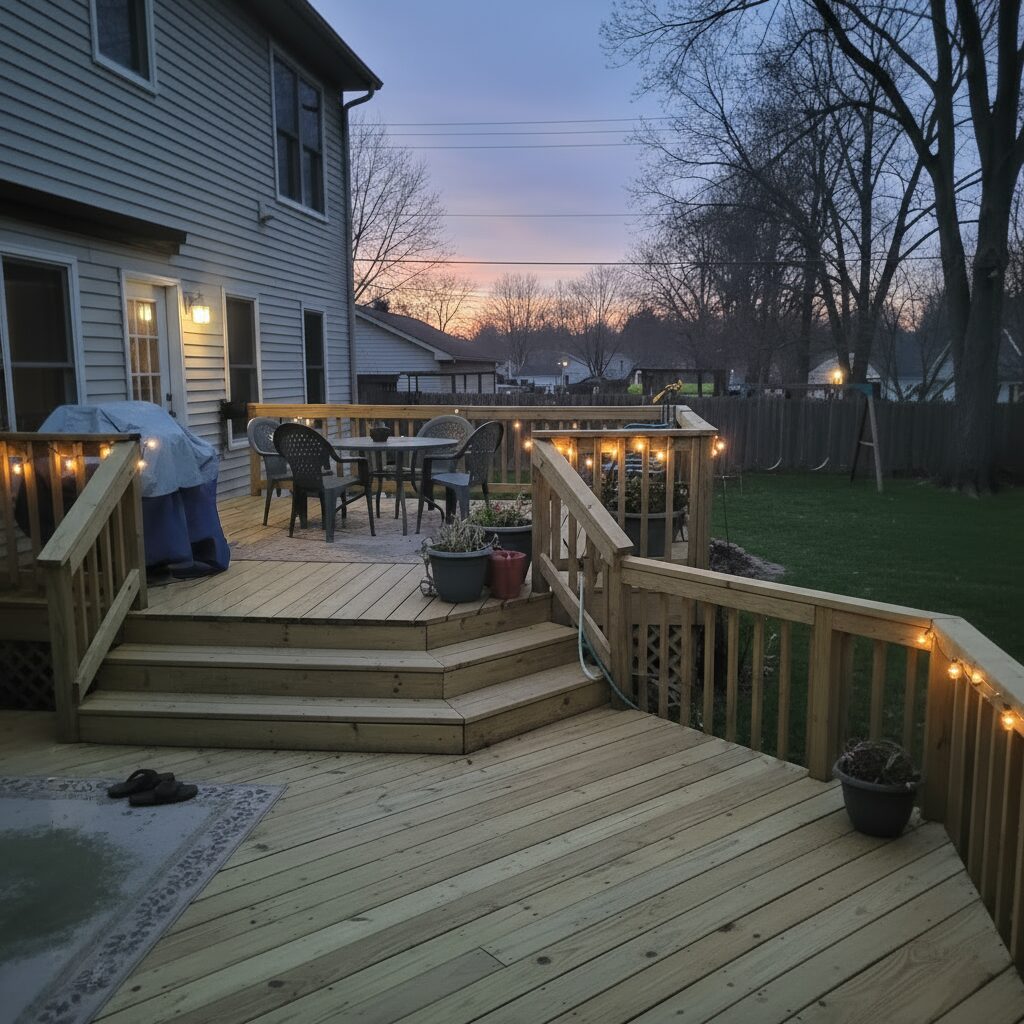Wood deck with string lights.-deck builder-San Antonio, Texas