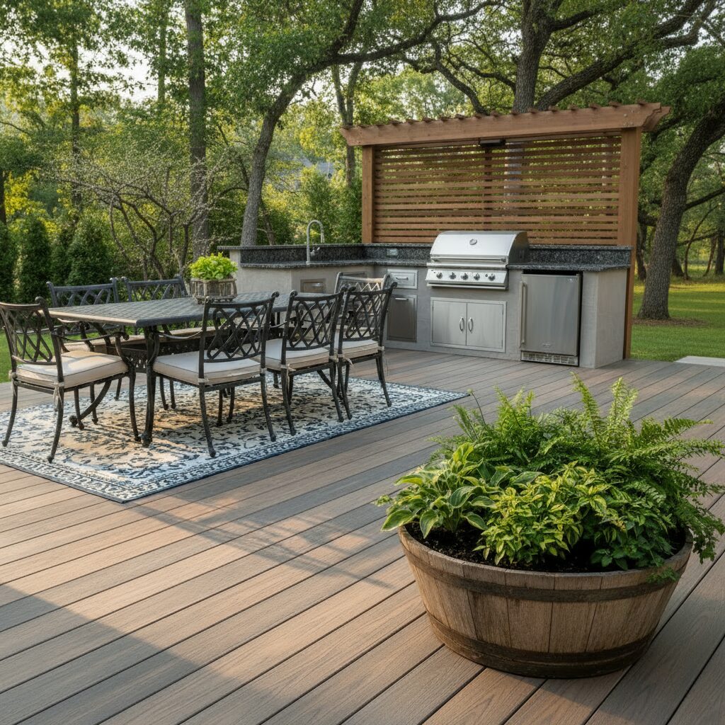 outdoor kitchen and dining area on composite deck 787807 - San Antonio Deck and Fence Works Composite deck with outdoor kitchen setup.-deck builder-San Antonio, Texas