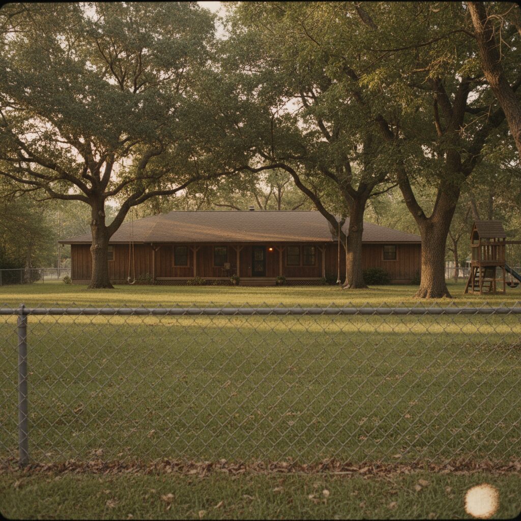 Chain-link fence, large trees, wooden house.-deck builder-San Antonio, Texas